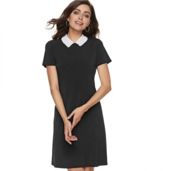 Elle Black White Collar Preppy Dress Size Extra Small - Picture 1 of 16